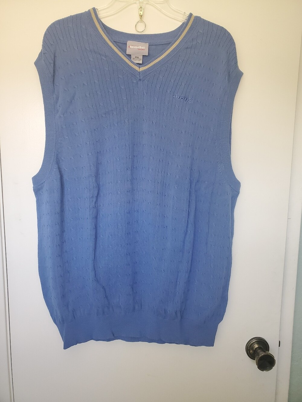 Vtg Bolle Sport Mens Light Blue Cable Knit V-Neck Sweater Vest XXL Old Money